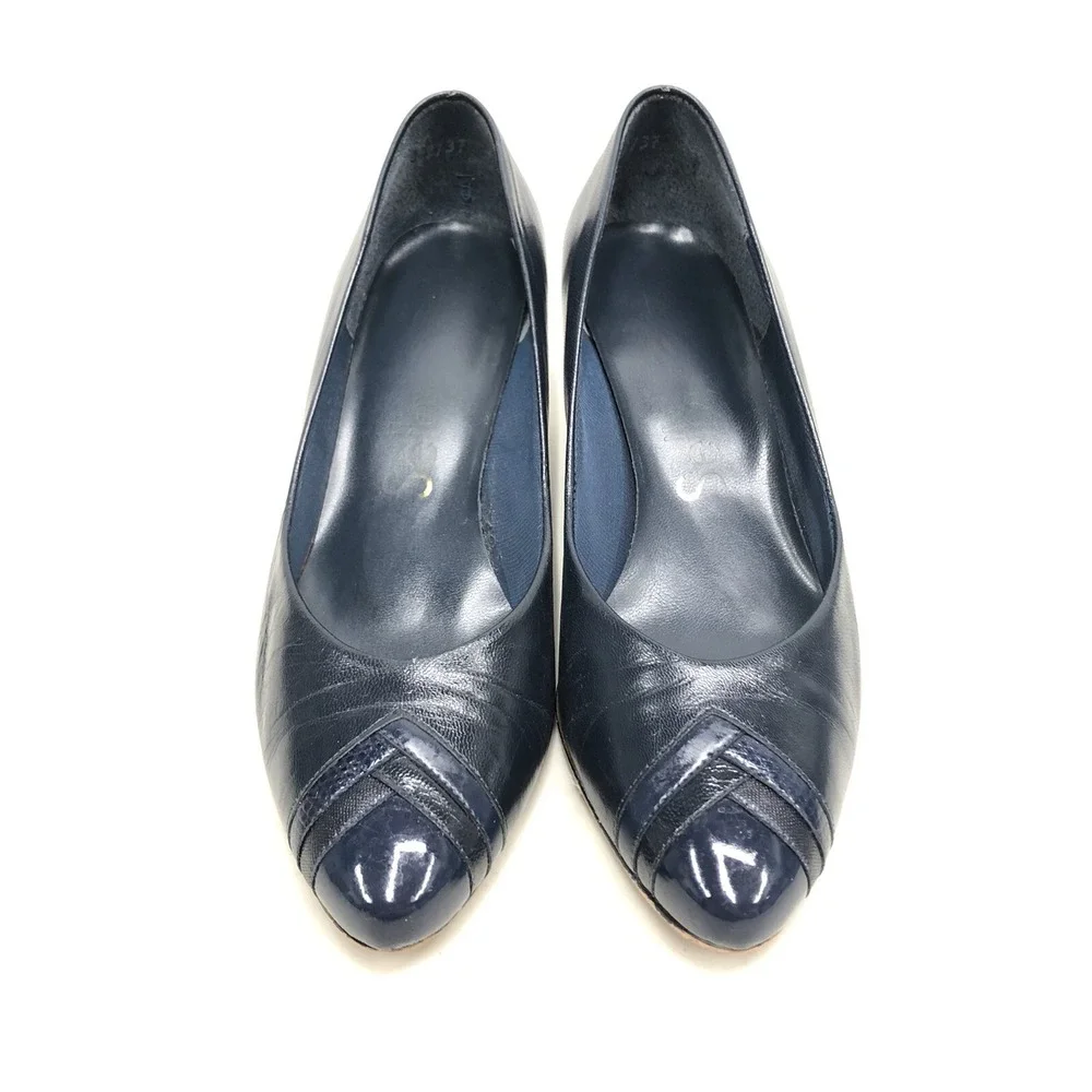 Selby Vintage Women's 7 B‎ Glen Navy Blue Multi Textured Tip Point Toe Heel Shoe
